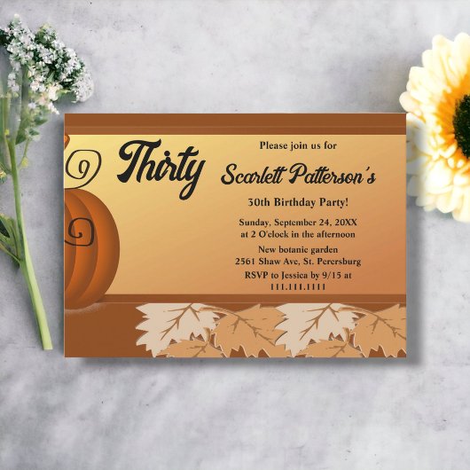 エレガントなルスティックオータムリーフ 秋の30歳誕生日 招待状