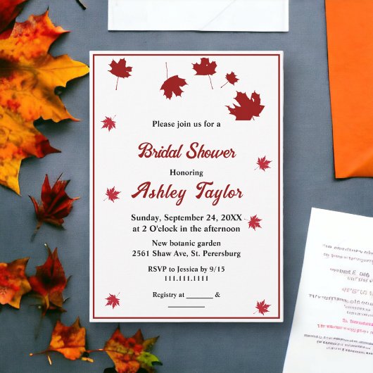 エレガントなルスティックオータムリーブス 秋のブライダルシャワー 招待状