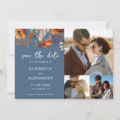 エレガントなルスティックオータム フラワーの結婚式 3枚の写真 セーブザデート (正面)