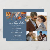 エレガントなルスティックオータム フラワーの結婚式 3枚の写真 セーブザデート (正面/裏面)