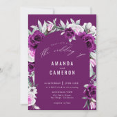 エレガントなルスティックパープルブ ラッシュ幾何学的な結婚式の招待状 招待状 (正面)