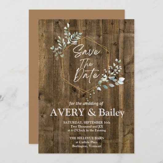 エレガントなルスティックユーカリの結婚式招待状カード 招待状 (正面/裏面)