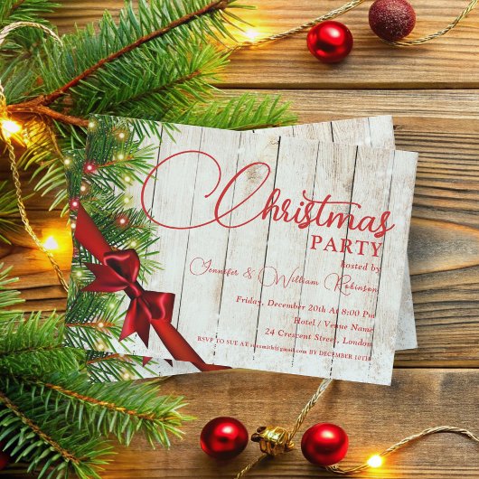 エレガントなルスティックリボン＆ピンクリスマスホリデー 招待状