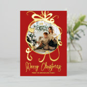 エレガントなルスティックレッドのクリスマスボウデザイン写真 箔シーズンカード (立ち正面)