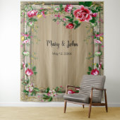エレガントなルスティックレッドローズのウェディングフォトバックドロップ タペストリー (インサイチュ)