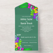 エレガントなルスティックローズ サマーグリーン フラワーの結婚式 オールインワン招待状 (内側)