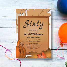 エレガントなルスティック秋の落ち葉とパンプキンの60歳の誕生日 招待状