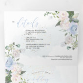 エレガントなルスティック ダスティーブルーの水彩ローズ 三つ折り招待状 (内部最初)