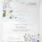 エレガントなルスティック ダスティーブルーの水彩ローズ 三つ折り招待状 (内部中)