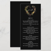 エレガントなルスティック フローラル ハート ウェディング ディナー メニュー (正面/裏面)