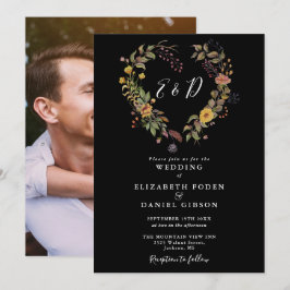 エレガントなルスティック フローラル ハート フォト ウェディング 招待状