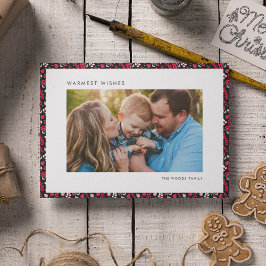 エレガントなルスティック レッドとブラックのクリスマス フォト シーズンカード