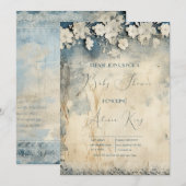 エレガントなルスティック ロイヤルブルー フラワー レース ベビーシャワー 招待状 (正面/裏面)