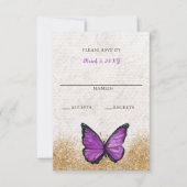 エレガントなルスティック ヴィンテージ パープル ゴールド RSVP カード (正面)