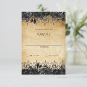 エレガントなルスティック ヴィンテージ ブラック フローラル 出欠カード (スタンド正面)