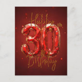 エレガントなルビーとゴールドの30歳の誕生日お祝い ポストカード (正面)