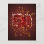エレガントなルビーとゴールドの50歳誕生日記念祭典 ポストカード (正面)