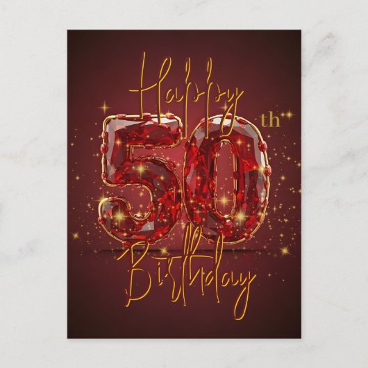 エレガントなルビーとゴールドの50歳誕生日記念祭典 ポストカード (正面)