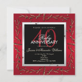 エレガントなルビーの宝石 40周年記念結婚式 招待状 (正面)