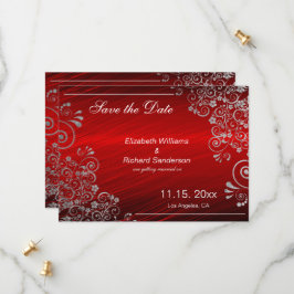 エレガントなルビーレッドとグレーの結婚式の招待状(Save the Date) セーブザデート