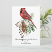 エレガントなルビー色のカーディナル　冬のクリスマス シーズンカード (スタンド正面)