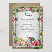 エレガントなルーストスタイルの赤いバラのメイドオブオナーカード 招待状 (正面/裏面)