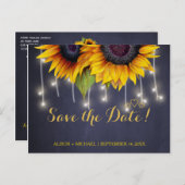 エレガントなルースドサンフラワーフォールセーブ日結婚式 案内ポストカード (正面/裏面)