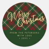 エレガントなルースドスタイルのチェック柄 赤と緑のメリクリ ラウンドシール (正面)