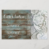 エレガントなルーラルカントリー風の白いレースと青い納屋の木材 チラシ (正面)