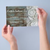 エレガントなルーラルカントリー風の白いレースと青い納屋の木材 チラシ (ハンドル)