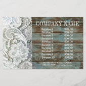 エレガントなルーラルカントリー風の白レースと青い納屋の木 チラシ (裏面)