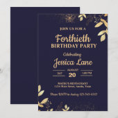 エレガントなルーラル フラワーの誕生日パーティー 招待状 (正面/裏面)