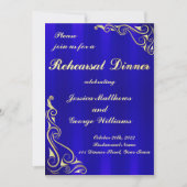 エレガントなレガルゴールドとロイヤルブルーのリハーサルディナー 招待状 (正面)