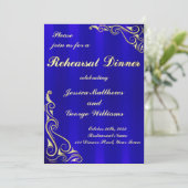 エレガントなレガルゴールドとロイヤルブルーのリハーサルディナー 招待状 (スタンド正面)