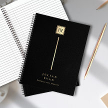 エレガントなレザープリント ブラック＆ゴールド モノグラム スパイラル