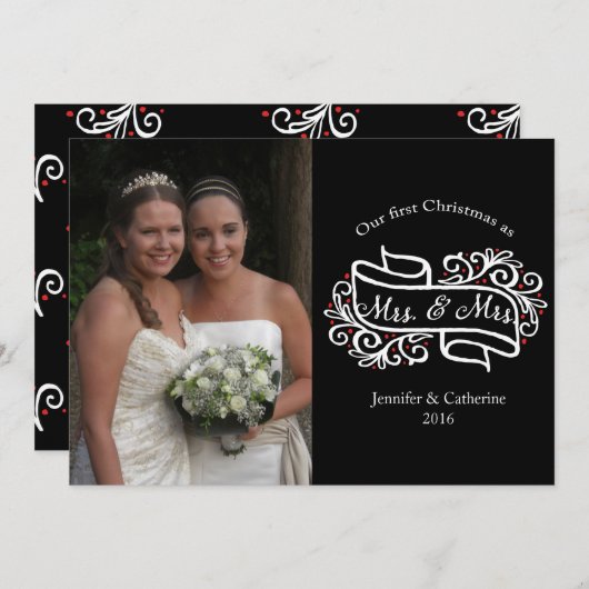 エレガントなレズビアンの新婚者のクリスマスの写真の挨拶 シーズンカード (正面/裏面)