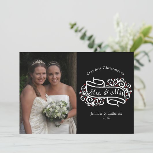 エレガントなレズビアンの新婚者のクリスマスの写真の挨拶 シーズンカード (スタンド正面)