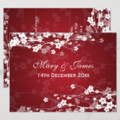 エレガントなレセプション 桜の花 赤 招待状 (正面/裏面)