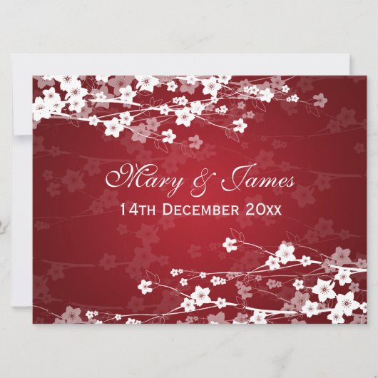 エレガントなレセプション 桜の花 赤 招待状 (正面)