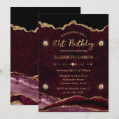 エレガントなレッドとゴールドのグリッターアゲート 21歳の誕生日 招待状 (正面/裏面)