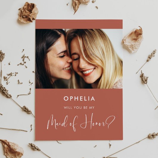 エレガントなレッドクレイのブライズメイド プロポーズカード 招待状