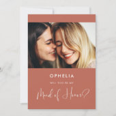 エレガントなレッドクレイのブライズメイド プロポーズカード 招待状 (正面)