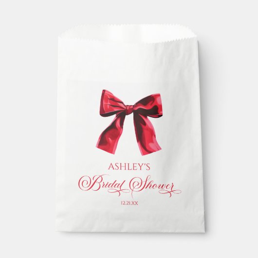 エレガントなレッドコケットボウ ブライダルシャワー フェイバーバッグ (正面)