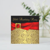 エレガントなレッドゴールドブラック 女性の50歳の誕生日パーティー 招待状 (スタンド正面)