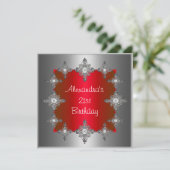 エレガントなレッドシルバージュエルフレーム誕生日 招待状 (スタンド正面)