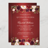 エレガントなレッドバーガンディローズのキンチェアラの招待状 招待状 (正面/裏面)