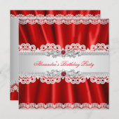 エレガントなレッドパールダイヤモンドレースパーティー 招待状 (正面/裏面)