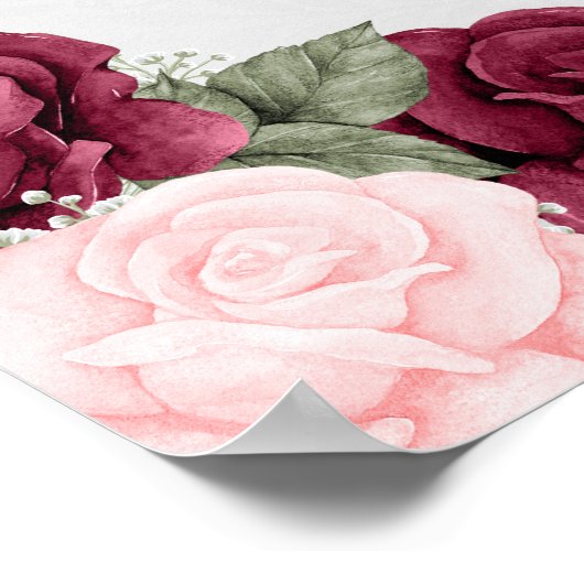 エレガントなレッドピンクの写真メモリアルウェルカムサイン ポスター (角)