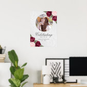 エレガントなレッドピンクの写真メモリアルウェルカムサイン ポスター (ホームオフィス)