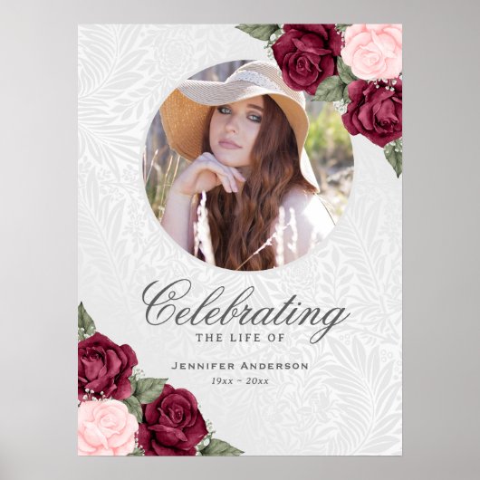 エレガントなレッドピンクの写真メモリアルウェルカムサイン ポスター (正面)